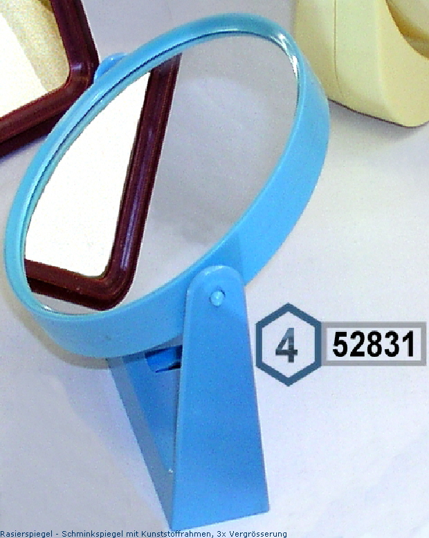 Rasierspiegel und Schminkspiegel mit Kunststoffrahmen, Planglas und 3x Vergrsserung